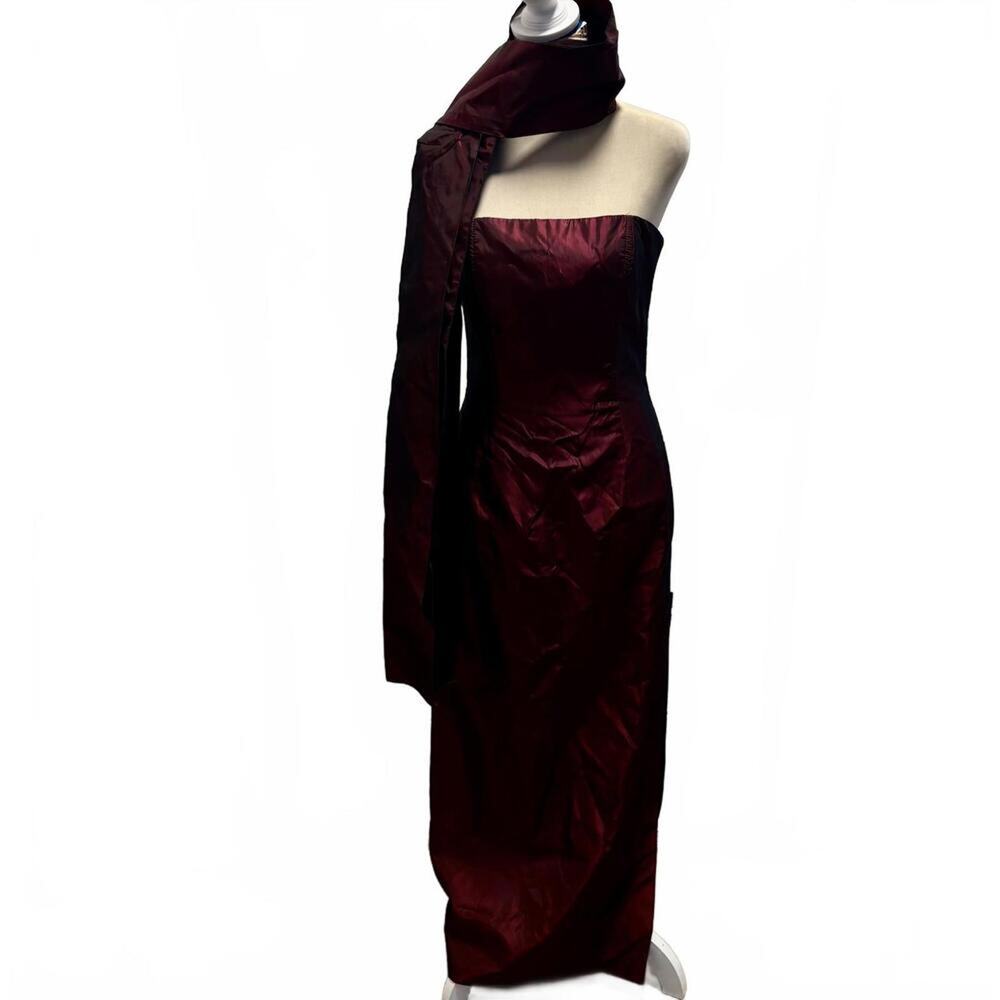 Vintage 70s Gunne Sax 2 Piece Burgundy Satin Taffeta Retro Bombshell Column Gown